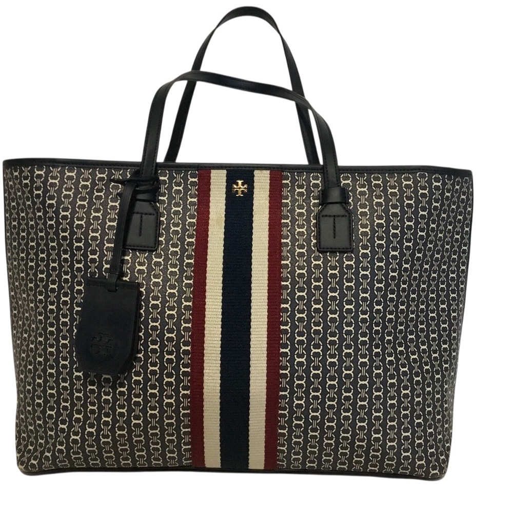 Tory Burch Canvas Tote Blue With Multicolored Stripes